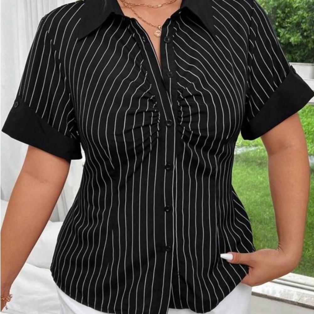Women's Black and White Striped Shirt